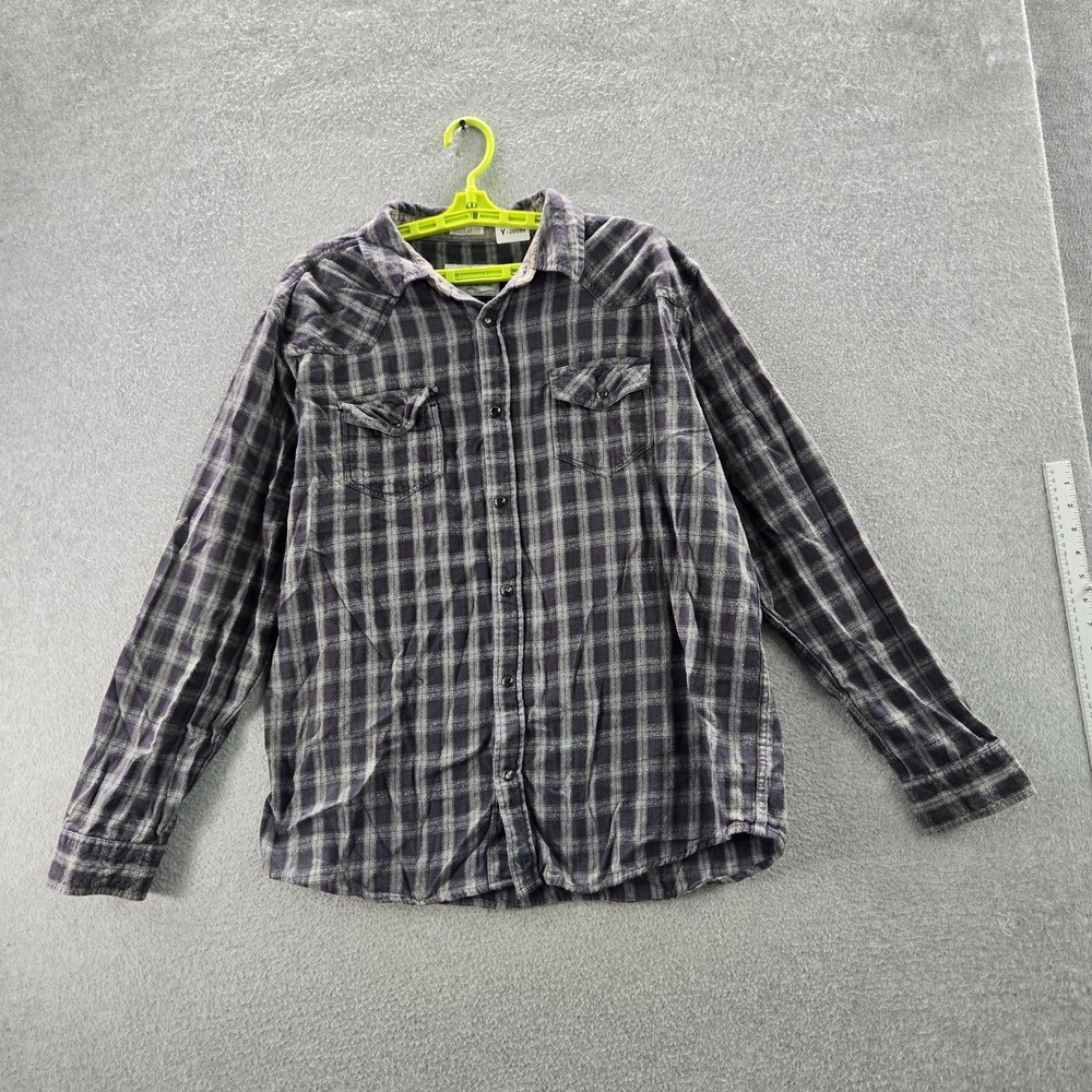 Cody James Men Button Up Shirt XL Gray‎ Plaid Flannel Western Pearl Snap